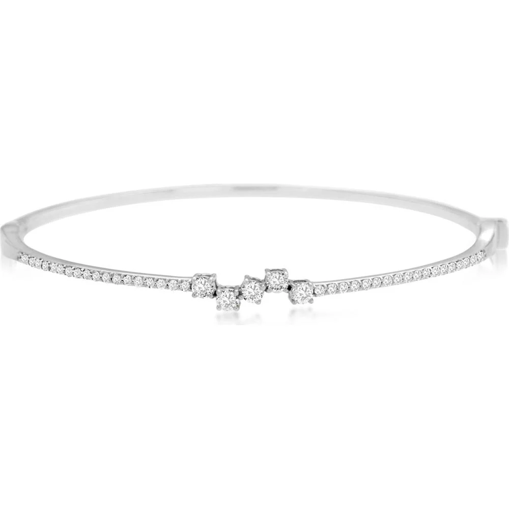 14K White Gold Diamond Bangle with Pavé and Prong Set Round Diamonds - 0.53 Carat Total Diamond Weight - Royal Jewelry