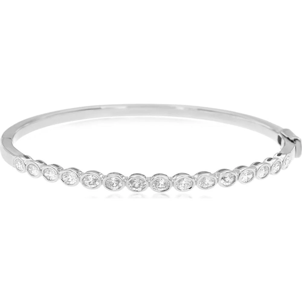 14K White Gold Diamond Bangle with Round Brilliant Bezel-Set Stones - 1.35 Carat Total Diamond Weight - Royal Jewelry