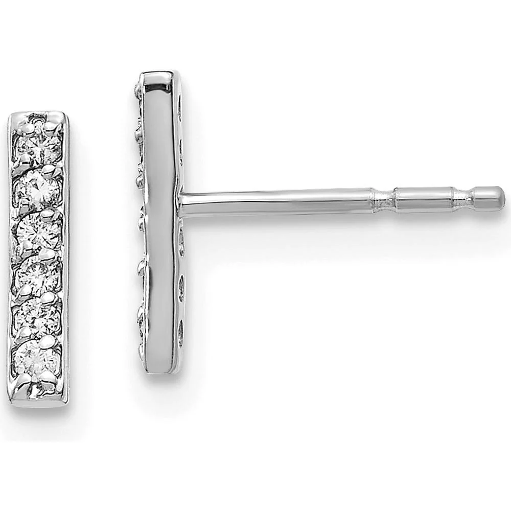 14K White Gold Diamond Bar Earrings with 12 Round Diamonds - 0.008 Carat Total Diamond Weight by Monteluci Fine Jewelry