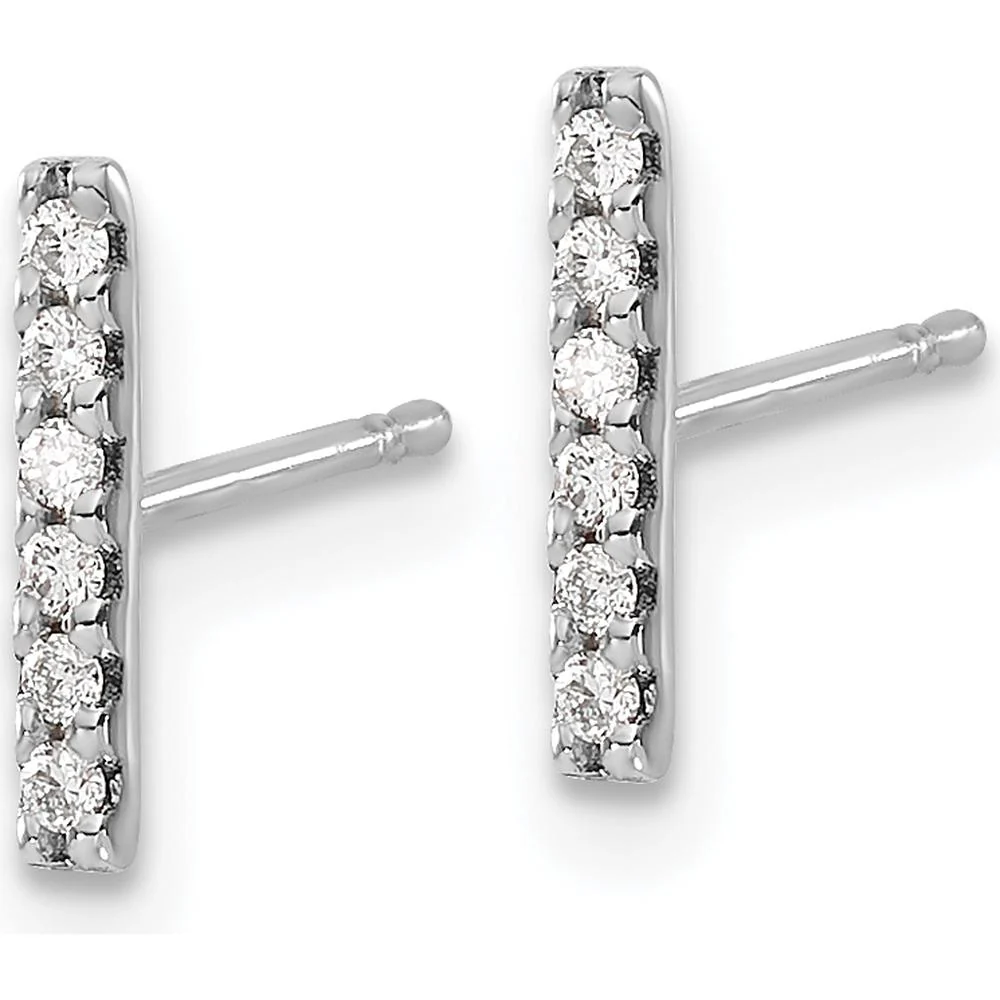 14K White Gold Diamond Bar Earrings with 12 Round Diamonds - 0.008 Carat Total Diamond Weight by Monteluci Fine Jewelry - Image 2
