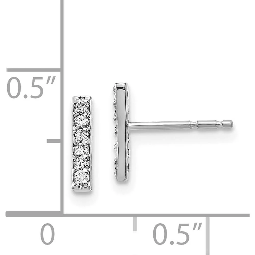 14K White Gold Diamond Bar Earrings with 12 Round Diamonds - 0.008 Carat Total Diamond Weight by Monteluci Fine Jewelry - Image 4