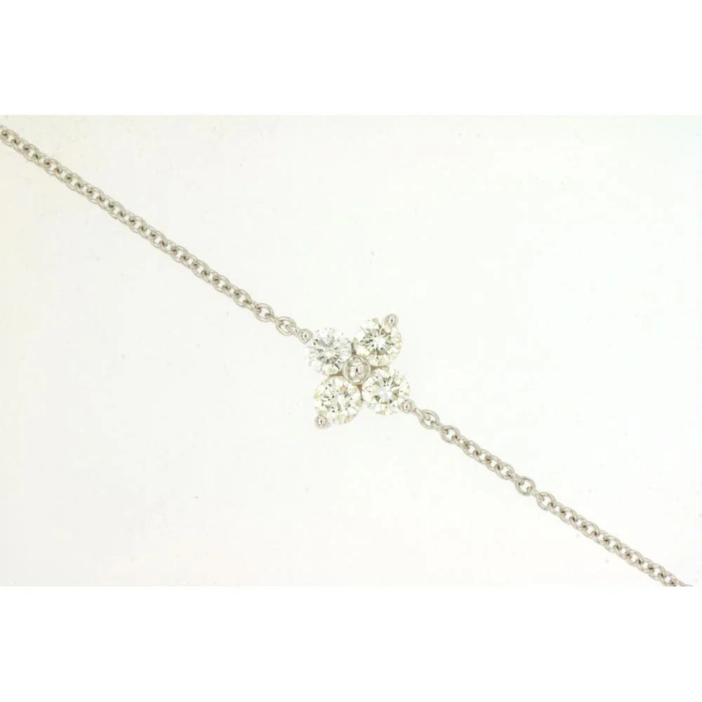 14K White Gold Diamond Bracelet with Four-Leaf Clover Motif and Round Brilliant Cut Stones - 0.41 Carat Total Diamond Weight - Royal Jewelry
