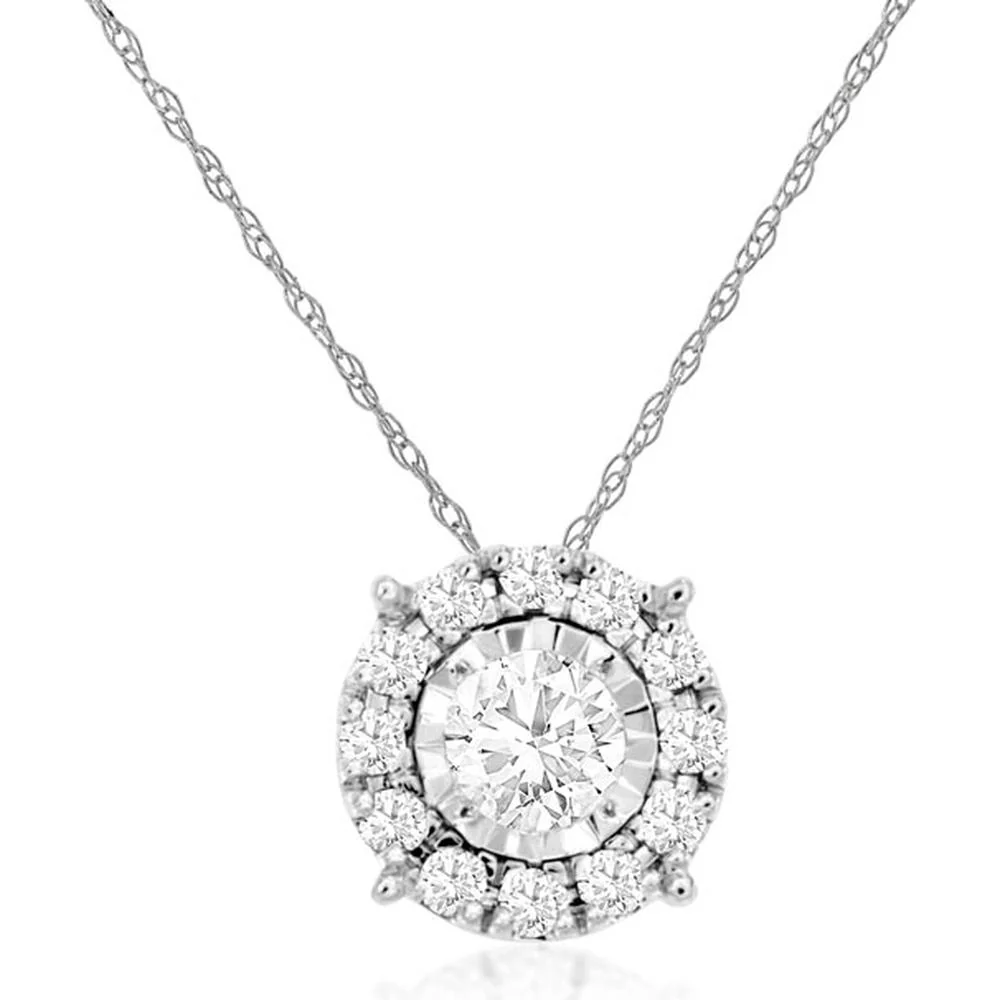 14K White Gold Diamond Circle Halo Pendant - 0.25 Carats Total Diamond Weight - Royal Jewelry