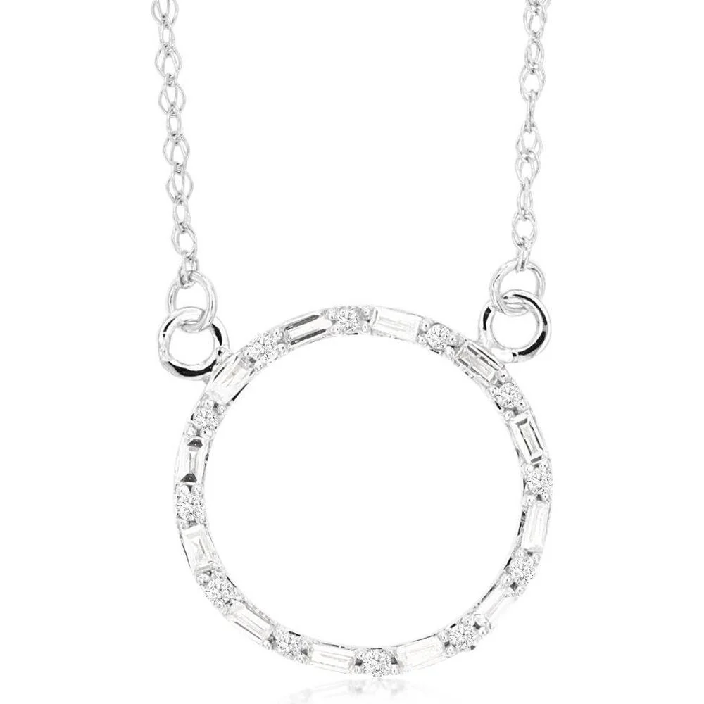 14K White Gold Diamond Circle Pendant Necklace - 0.24 Carats Total Diamond Weight - Royal Jewelry