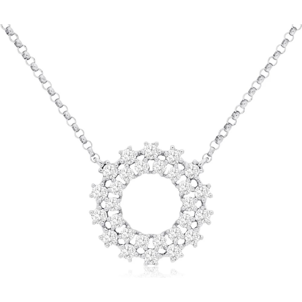 14K White Gold Diamond Circle Pendant Necklace - 0.52 Carats Total Diamond Weight - Royal Jewelry