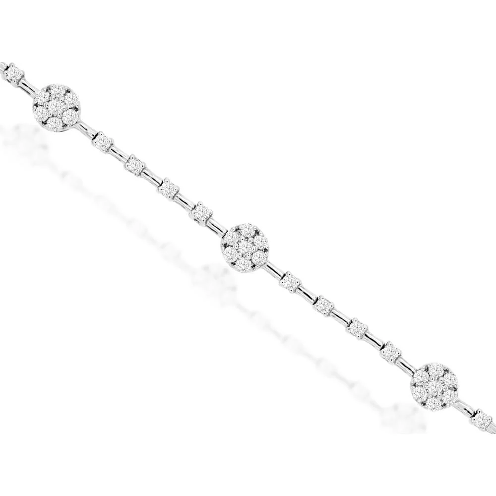 14K White Gold Diamond Cluster Bracelet - 1.23 Carats Total Diamond Weight - Royal Jewelry