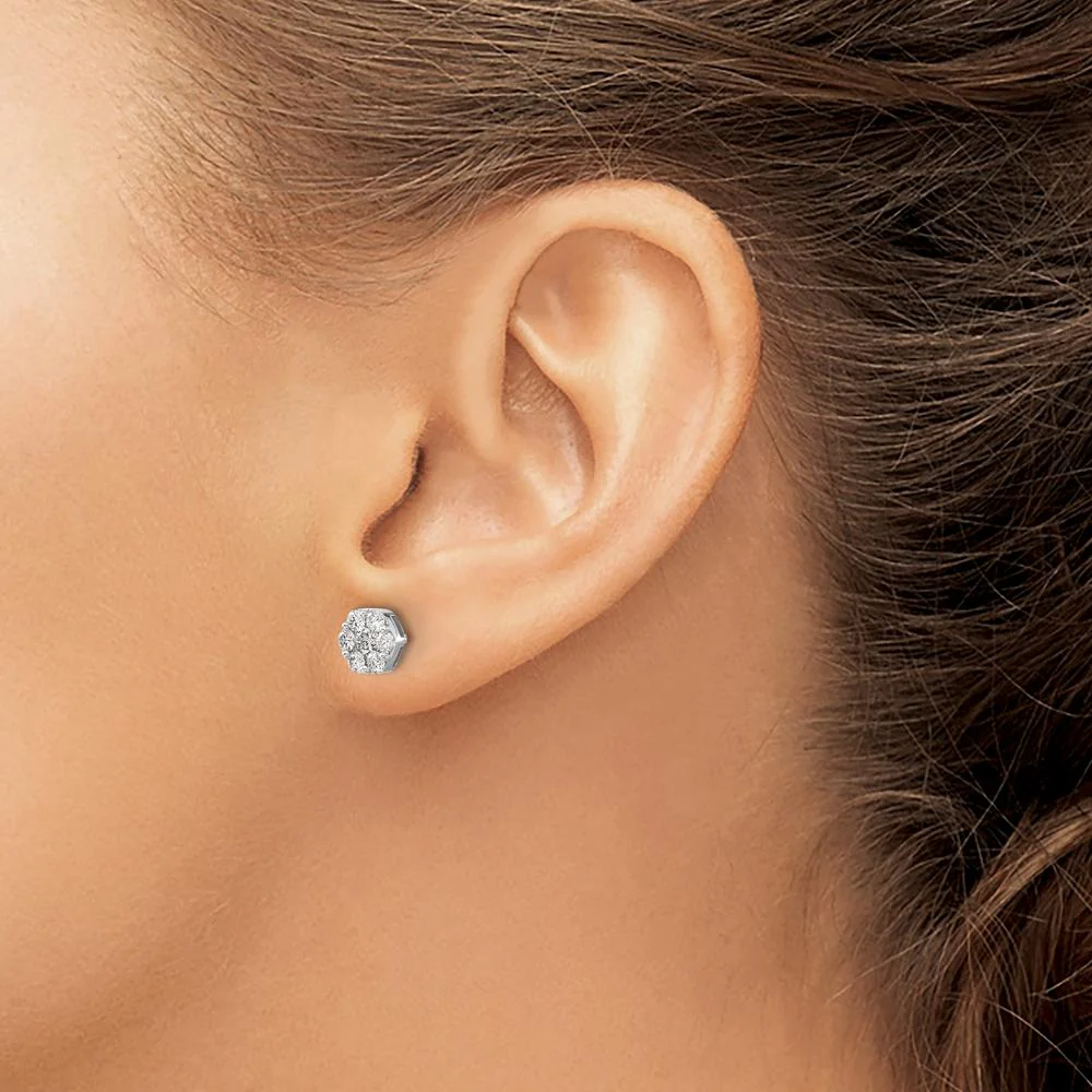14K White Gold Diamond Cluster Button Screwback Earrings - 0.18 Carat Total Diamond Weight by Monteluci Fine Jewelry - Image 3