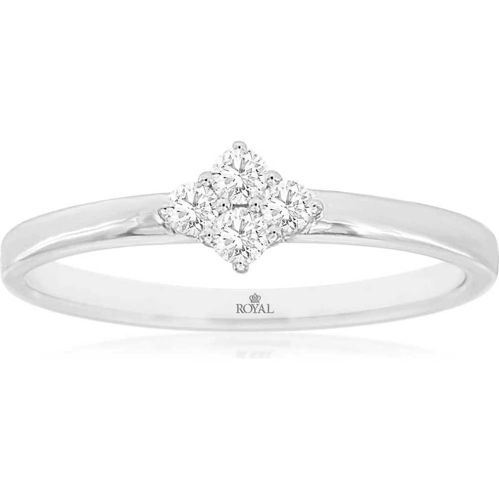 14K White Gold Diamond Cluster Ring - 0.15 Carats Total Diamond Weight - Royal Jewelry