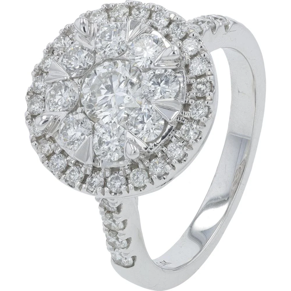 14K White Gold Diamond Cluster Ring - 1.50 Carat Total Diamond Weight