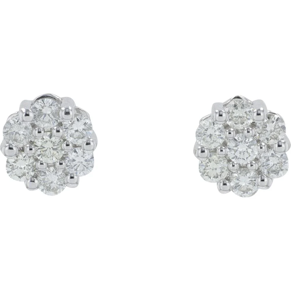 14K White Gold Diamond Cluster Stud Earrings - 0.50 Carat Total Diamond Weight