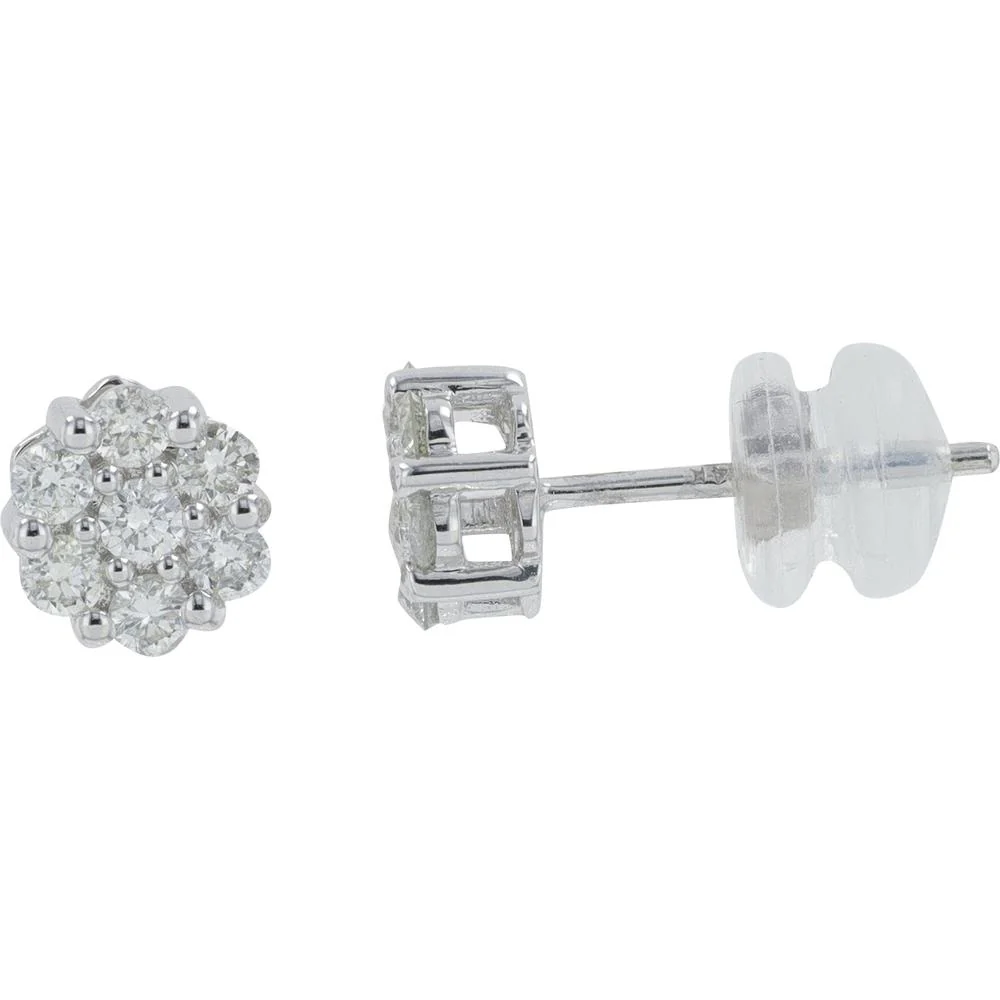 14K White Gold Diamond Cluster Stud Earrings - 0.50 Carat Total Diamond Weight - Image 2