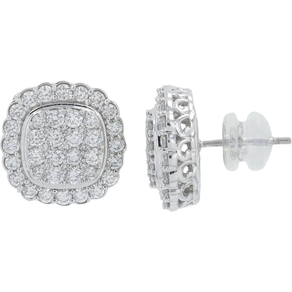 14K White Gold Diamond Cluster Stud Earrings - 1.50 Carat Total Diamond Weight - Image 2