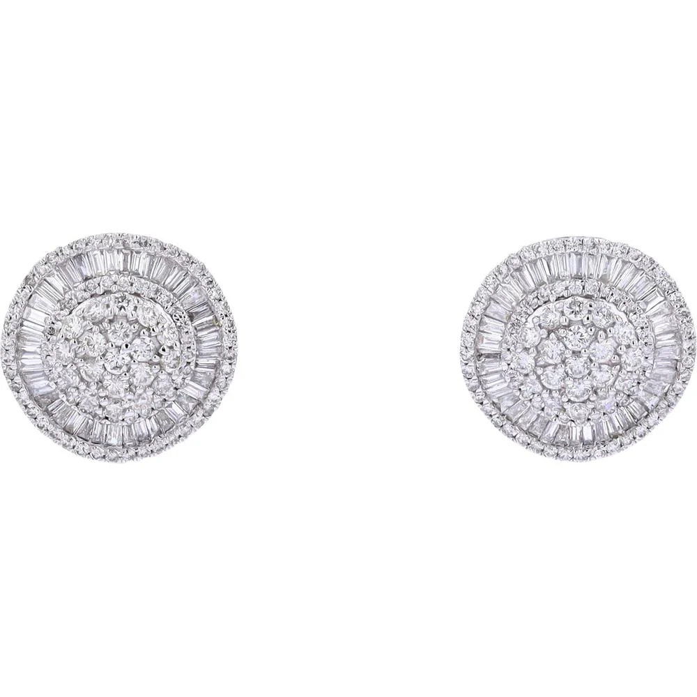 14K White Gold Diamond Cluster Stud Earrings - 2.00 Carat Total Diamond Weight