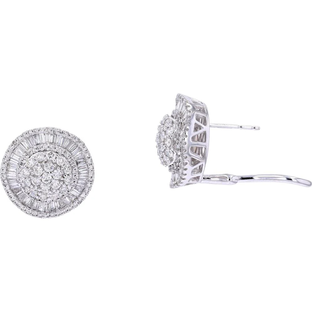 14K White Gold Diamond Cluster Stud Earrings - 2.00 Carat Total Diamond Weight - Image 2