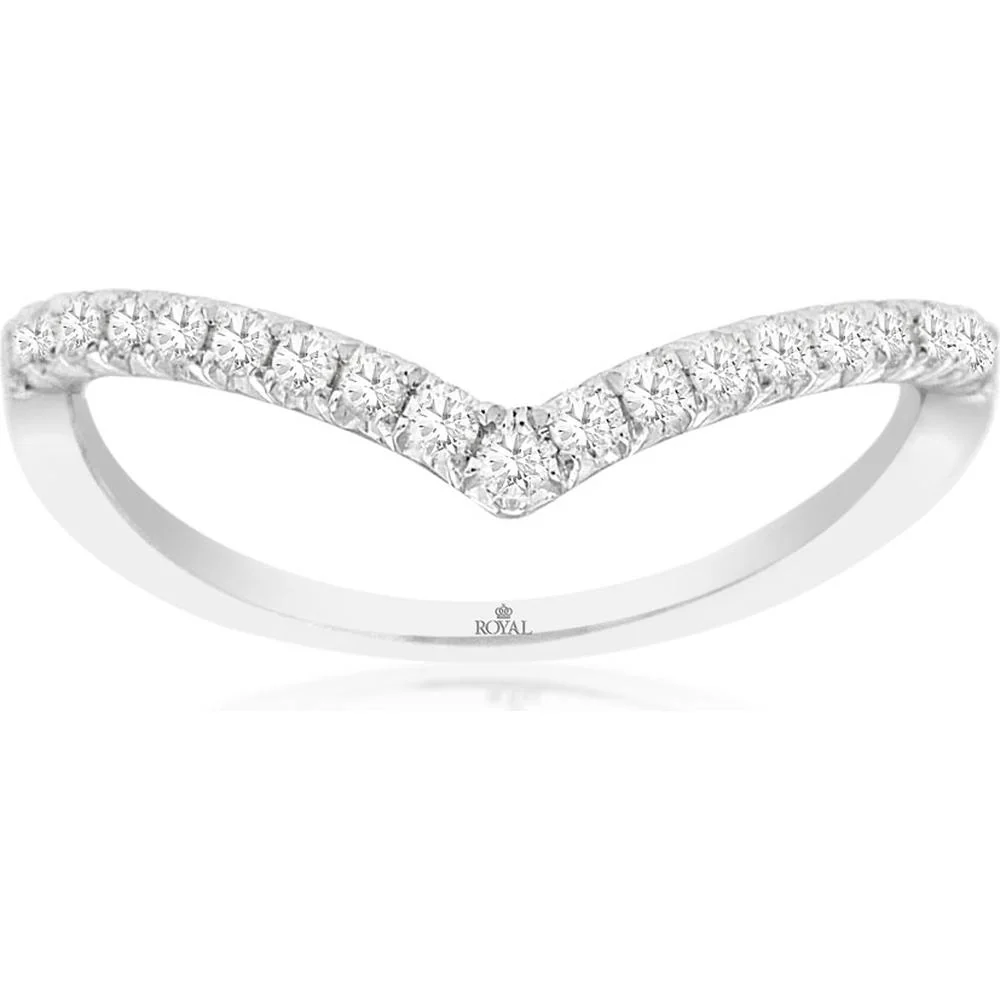 14K White Gold Diamond Contour Band with Round Diamonds - 0.25 Carat Total Diamond Weight - Royal Jewelry