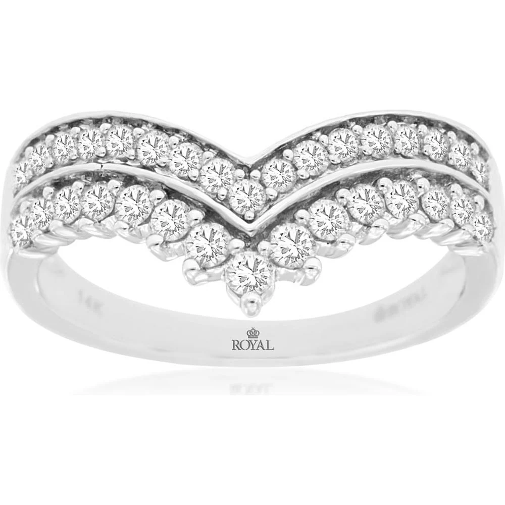 14K White Gold Diamond Contour Ring with Milgrain Detailing - 0.50 Carats Total Diamond Weight - Royal Jewelry