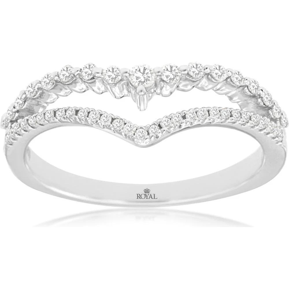 14K White Gold Diamond Contour Ring with Round Brilliant Cut Stones - 0.25 Carat Total Diamond Weight - Royal Jewelry