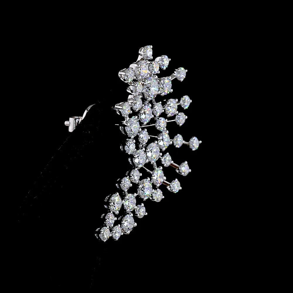 14K White Gold Diamond Crawler Earrings with Brilliant Round Cut Lab Diamonds - 3.94 Carat Total Weight, E-F Color VS1 Clarity - Covaloro Fine Jewelry - Image 4