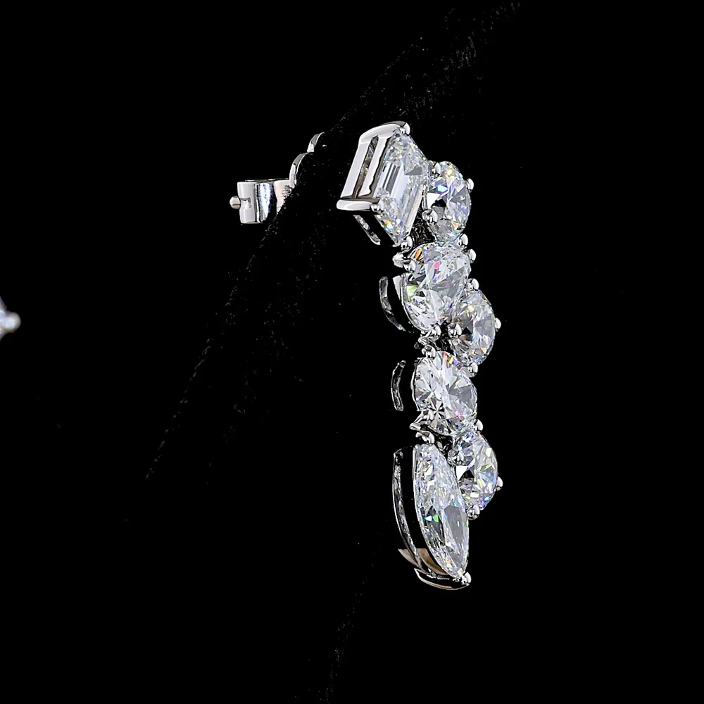 14K White Gold Diamond Crawler Earrings with Emerald, Marquise, Oval, and Pear Cut Lab Diamonds - 6.05 Carats Total Diamond Weight - Covaloro Fine Jewelry - Image 4