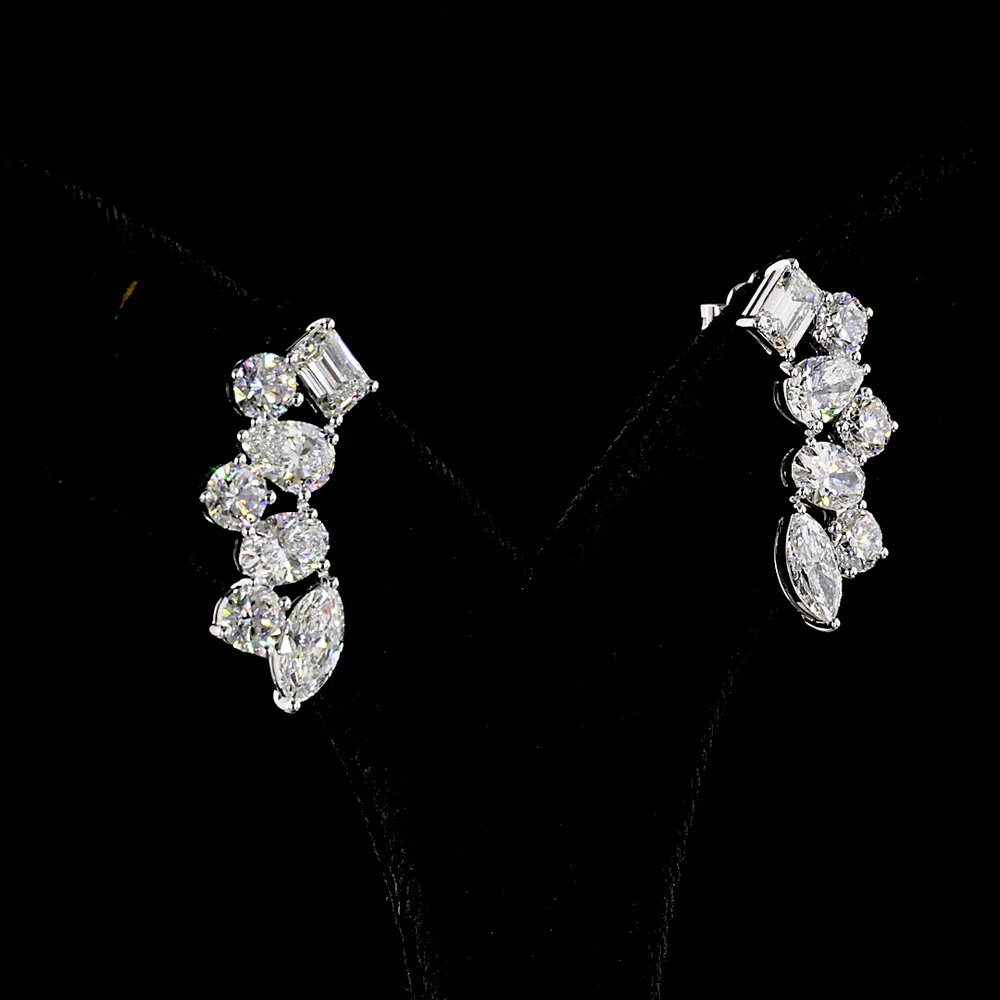 14K White Gold Diamond Crawler Earrings with Marquise, Pear, Emerald & Oval Cut Lab Diamonds - 5.99 Carats Total Diamond Weight - Covaloro Fine Jewelry - Image 3