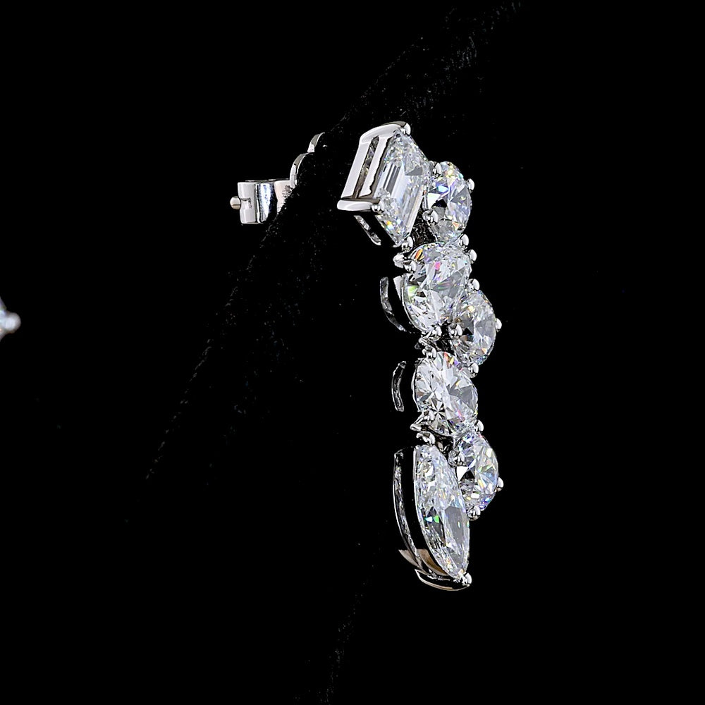 14K White Gold Diamond Crawler Earrings with Marquise, Pear, Emerald & Oval Cut Lab Diamonds - 5.99 Carats Total Diamond Weight - Covaloro Fine Jewelry - Image 4