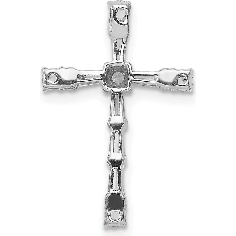 14K White Gold Diamond Cross Chain Slide Pendant with Round and Baguette Diamonds - 1/3 Carat Total Diamond Weight by Monteluci Fine Jewelry - Image 3