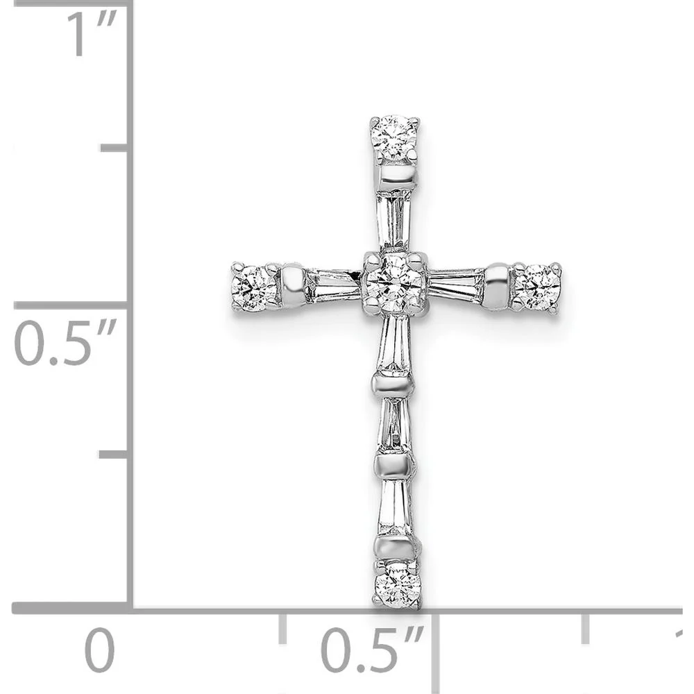 14K White Gold Diamond Cross Chain Slide Pendant with Round and Baguette Diamonds - 1/3 Carat Total Diamond Weight by Monteluci Fine Jewelry - Image 4