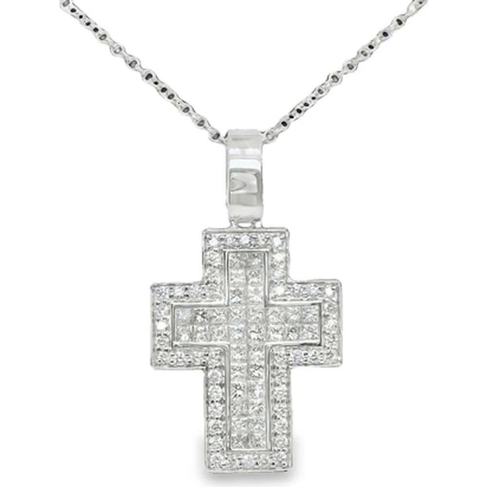 14K White Gold Diamond Cross Pendant Necklace by Afarin