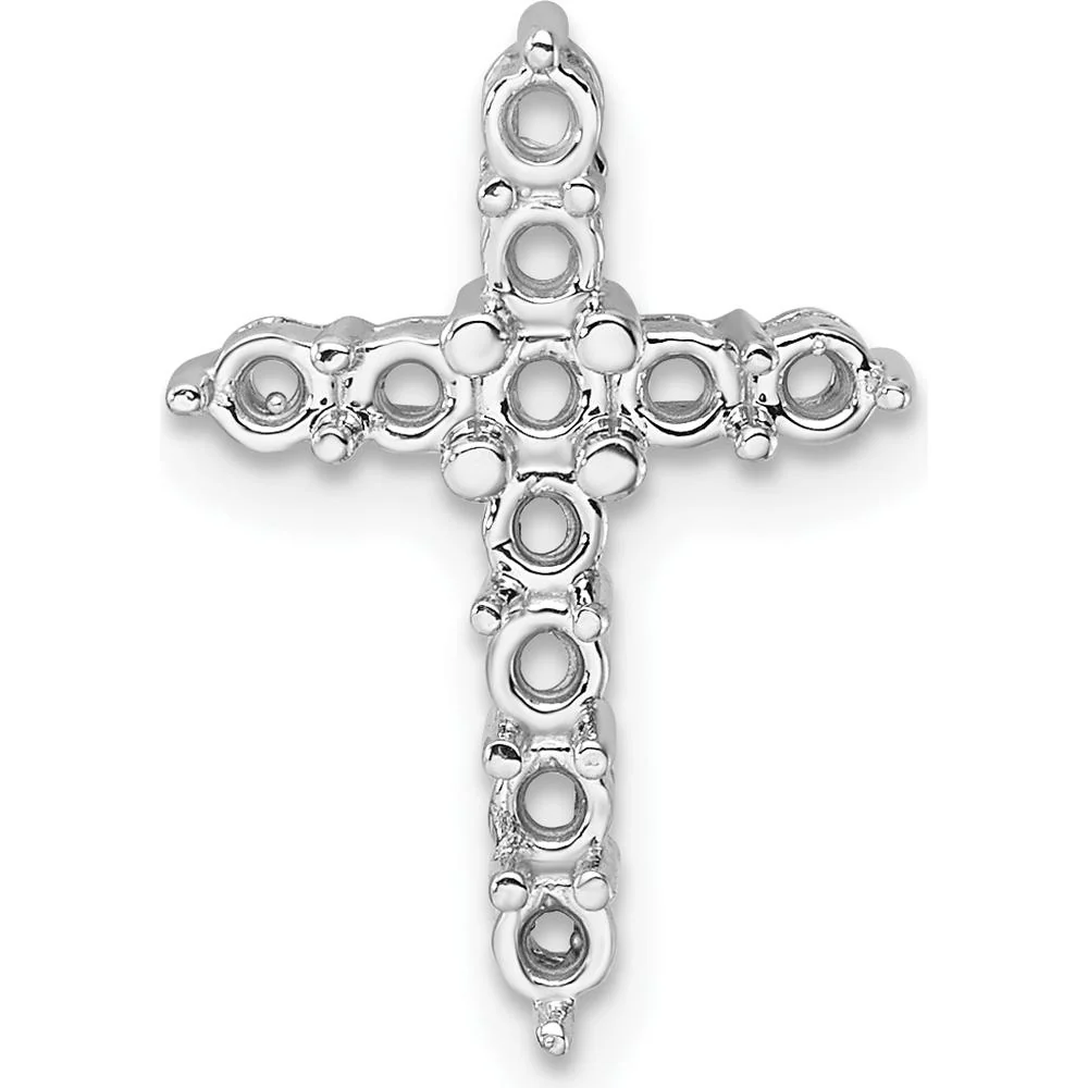 14K White Gold Diamond Cross Pendant with 11 Round Diamonds - Rhodium Plated by Oro Pregiato