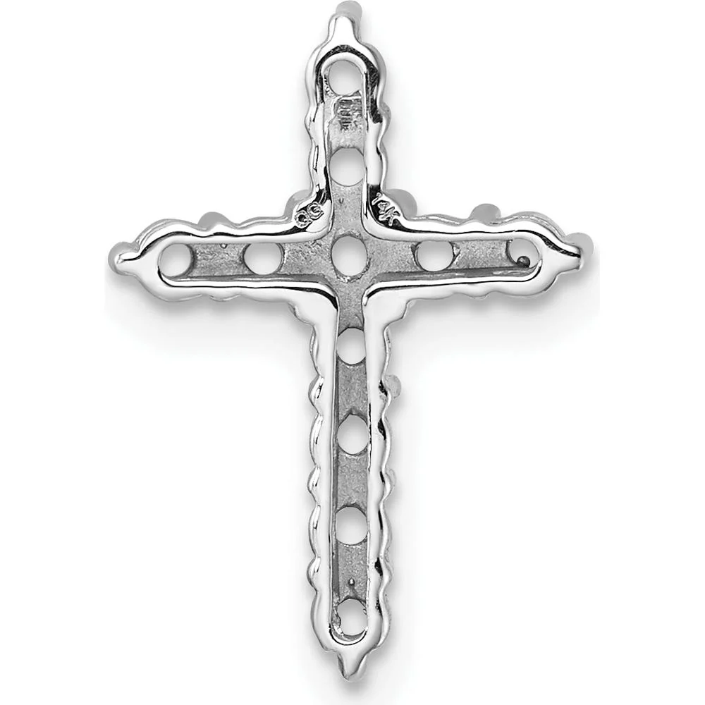 14K White Gold Diamond Cross Pendant with 11 Round Diamonds - Rhodium Plated by Oro Pregiato - Image 3