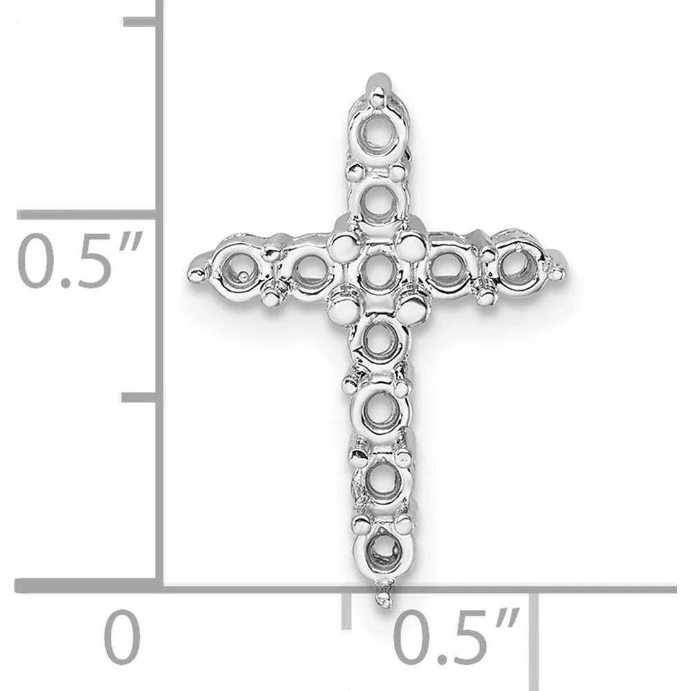 14K White Gold Diamond Cross Pendant with 11 Round Diamonds - Rhodium Plated by Oro Pregiato - Image 4