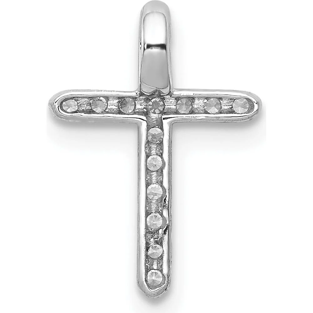 14K White Gold Diamond Cross Pendant with Prong-Set Round Diamonds - 1/8 Carat Total Diamond Weight by Monteluci Fine Jewelry - Image 3