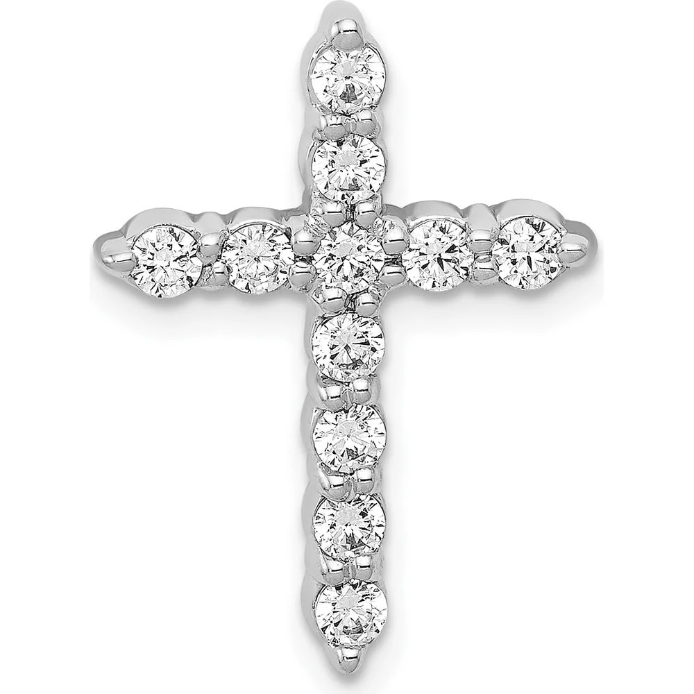 14K White Gold Diamond Cross Slide Pendant with 11 Round Natural Diamonds - 0.50 Carat Total Diamond Weight by Monteluci Fine Jewelry
