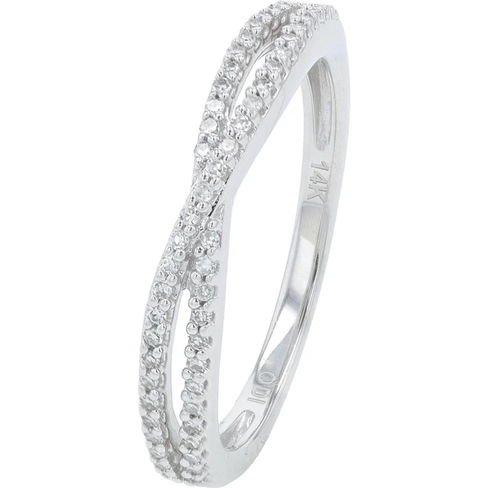 14K White Gold Diamond Crossover Band - 0.15 Carat Total Diamond Weight