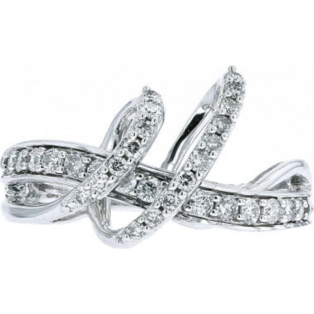 14K White Gold Diamond Crossover Ring with 0.50 Carat Total Round Diamonds