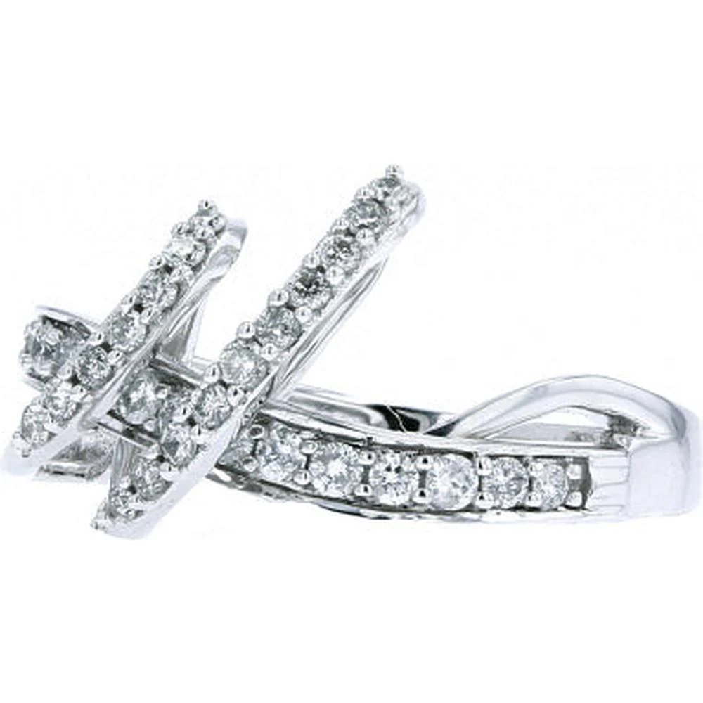 14K White Gold Diamond Crossover Ring with 0.50 Carat Total Round Diamonds - Image 2