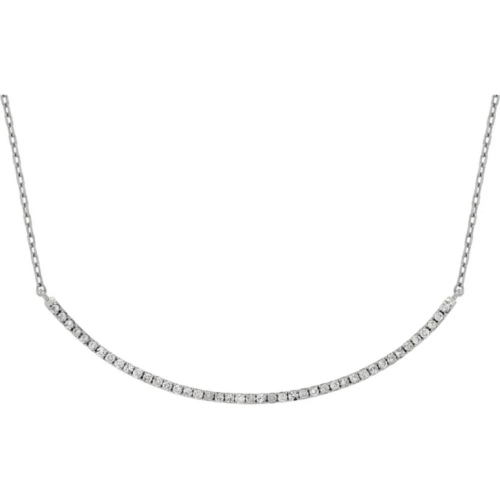 14K White Gold Diamond Curve Necklace with Prong Set Round Diamonds - 0.25 Carats Total Diamond Weight - Royal Jewelry
