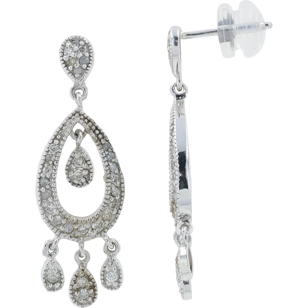 14K White Gold Diamond Drop Earrings with 0.33 Carat Total Weight Pear and Teardrop Accents - Image 2