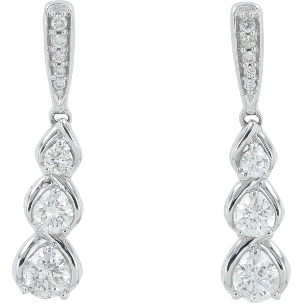 14K White Gold Diamond Drop Earrings with 0.50 Carat Total Round - Cut Diamonds