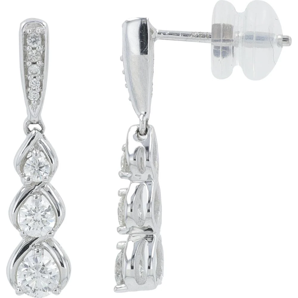 14K White Gold Diamond Drop Earrings with 0.50 Carat Total Round - Cut Diamonds - Image 2