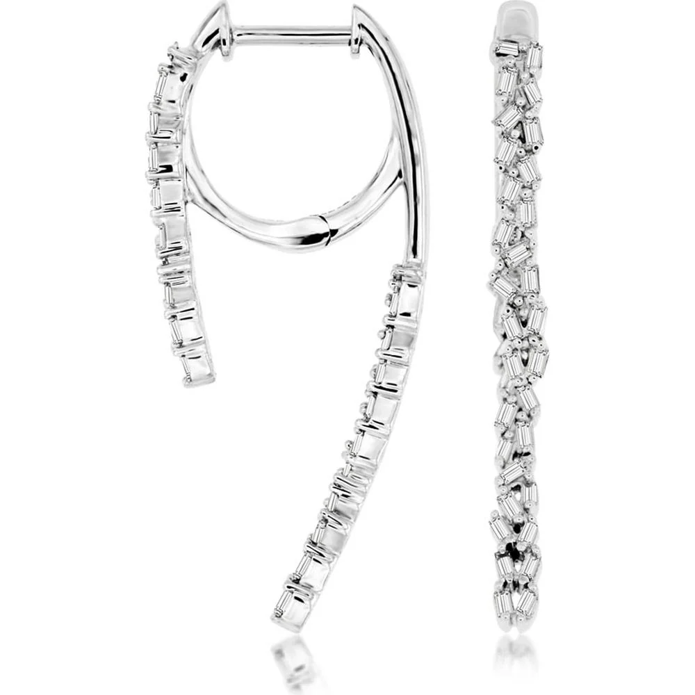 14K White Gold Diamond Drop Earrings with Baguette Diamonds - 0.47 Carats Total Diamond Weight - Royal Jewelry