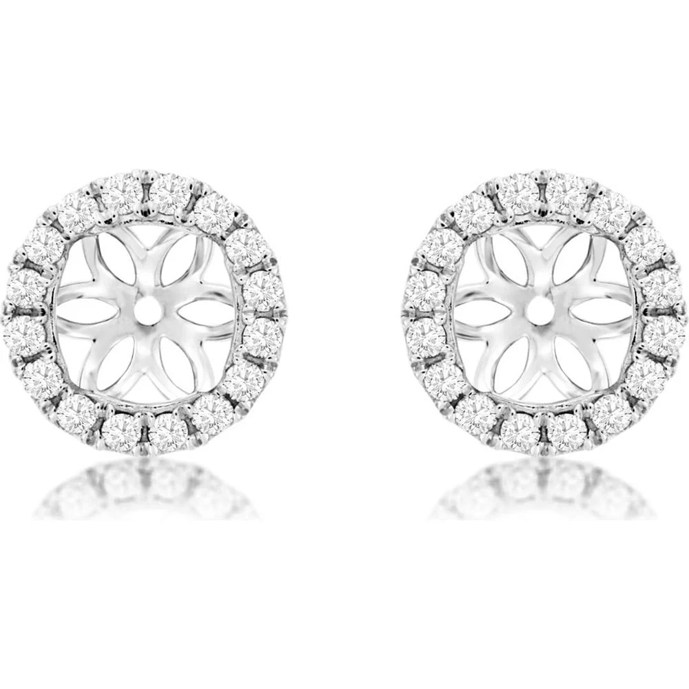 14K White Gold Diamond Earring Jackets with Round Brilliant Diamonds - 0.45 Carat Total Weight - Royal Jewelry