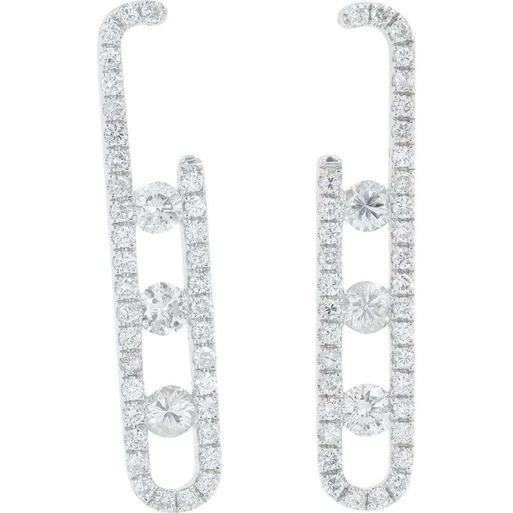 14K White Gold Diamond Earrings with Geometric Design - 1.00 Carat Total Diamond Weight