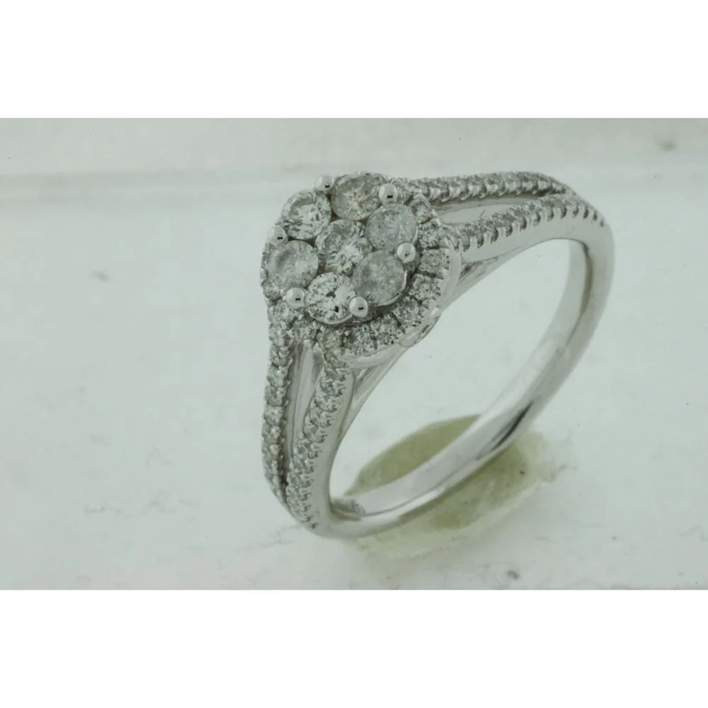14K White Gold Diamond Engagement Ring with 1.03 Carats Total Diamond Weight in Cluster Design - Royal Jewelry