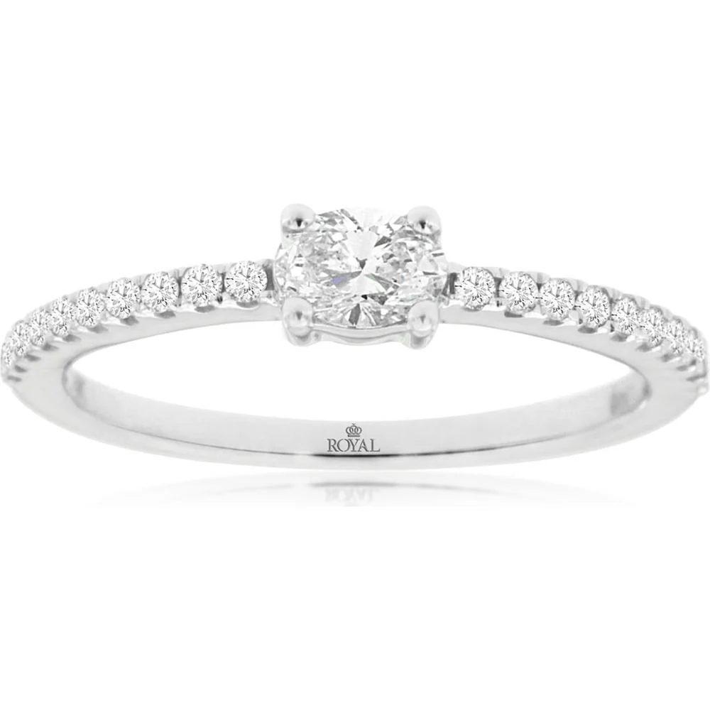 14K White Gold Diamond Engagement Ring with Round Brilliant Center and Halo Accent - 0.42 Carats Total Diamond Weight - Royal Jewelry