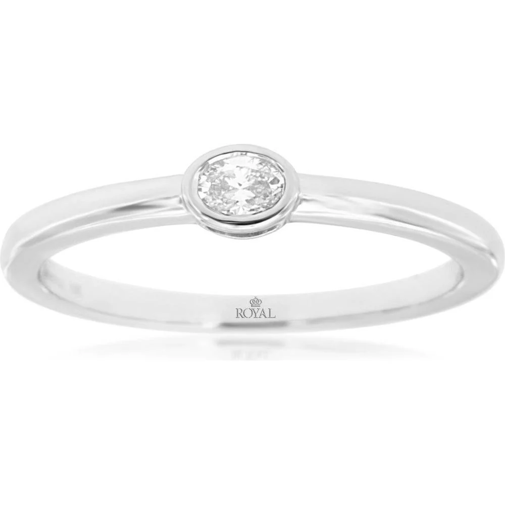 14K White Gold Diamond Engagement Ring with Round Brilliant-Cut Diamond - 0.10 Carats Total Diamond Weight - Royal Jewelry