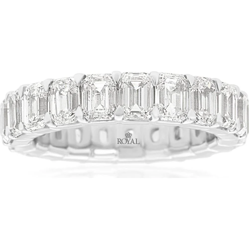 14K White Gold Diamond Eternity Band with Emerald-Cut Diamonds - 6.65 Carats Total Diamond Weight - Royal Jewelry