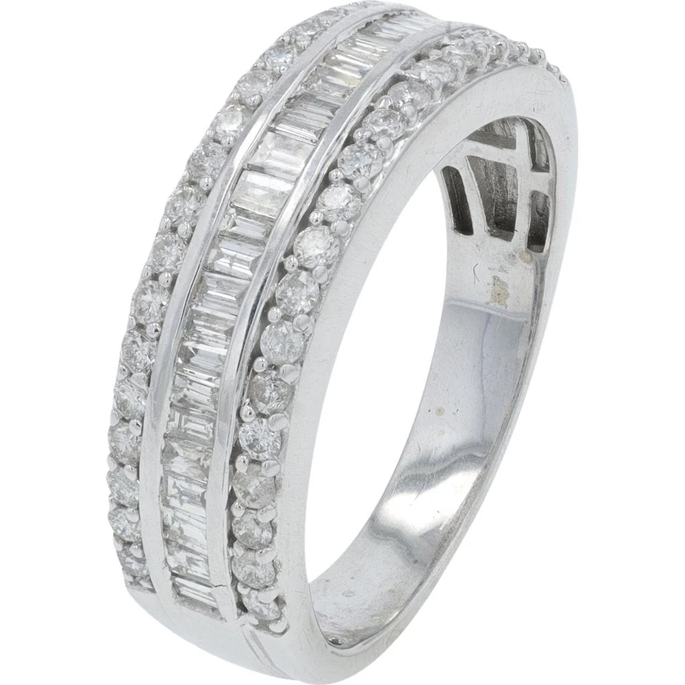 14K White Gold Diamond Eternity Ring with 1.05 Carat Total Baguette and Round Diamonds