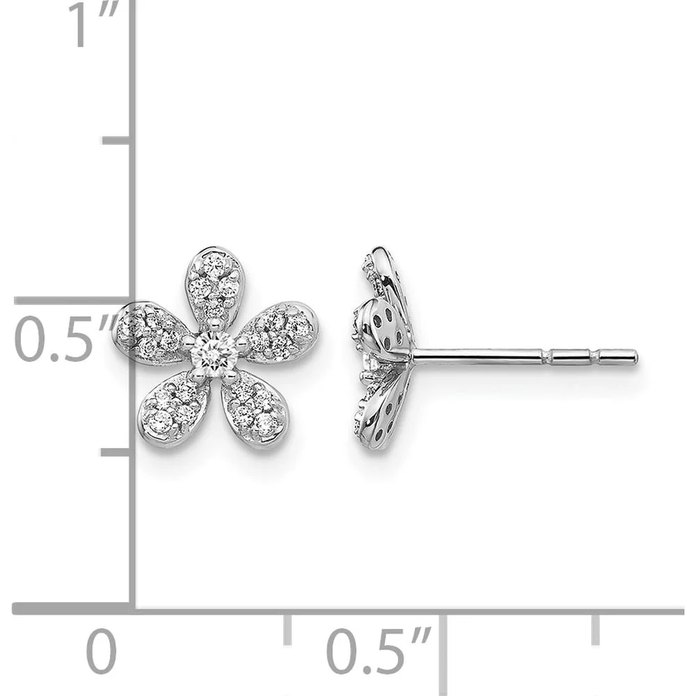 14K White Gold Diamond Flower Button Earrings with Round-Cut Diamonds - 0.069 Carats Total Diamond Weight by Monteluci Fine Jewelry - Image 4