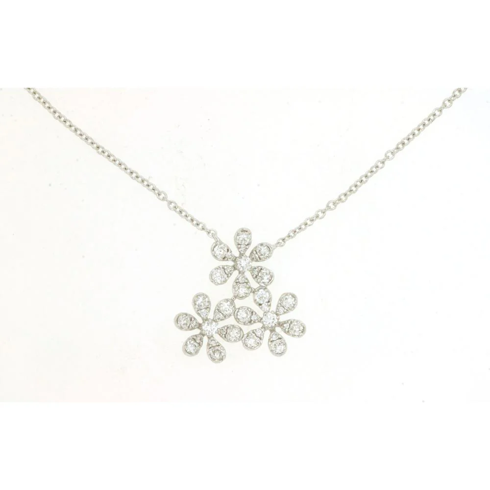 14K White Gold Diamond Flower Necklace with 0.35 Carat Total Diamond Weight - Royal Jewelry